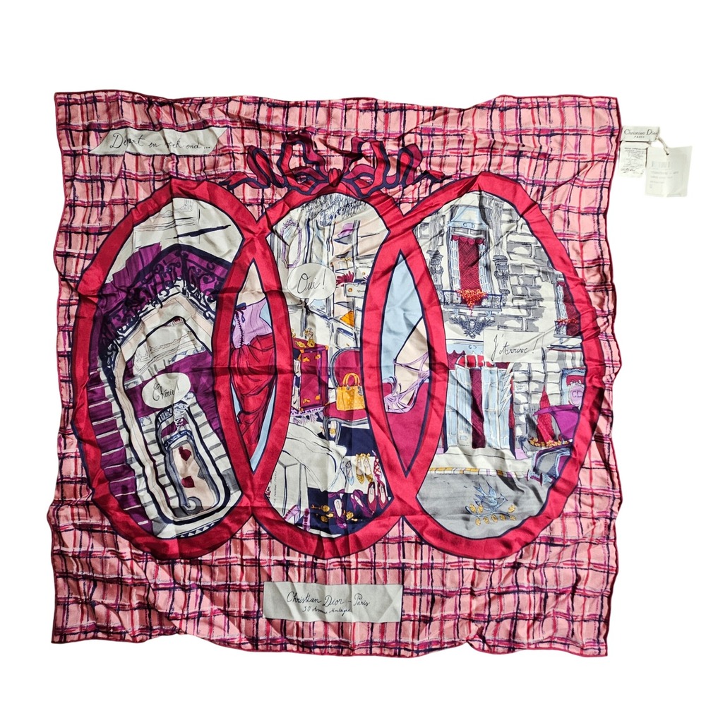 Christian Dior Paris 30 Avenue Montaigne Silk Square Scarf Luxury Designer Chic
